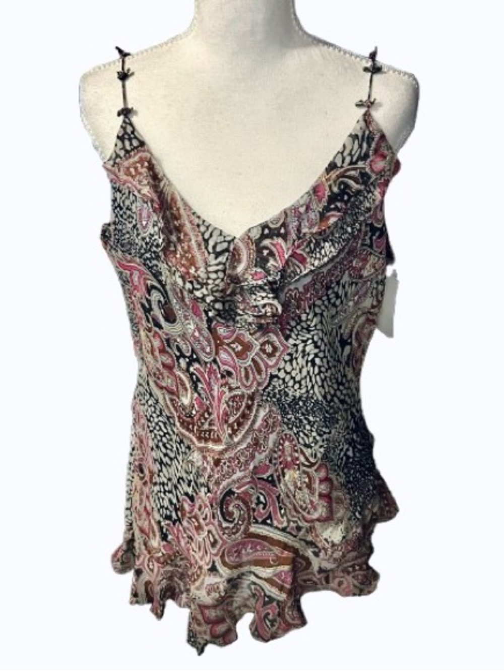 NWT Y2K Silk Fairy Assymetrical Paisley Tank Top MIXIT Floral 90s 1X Sheer XL